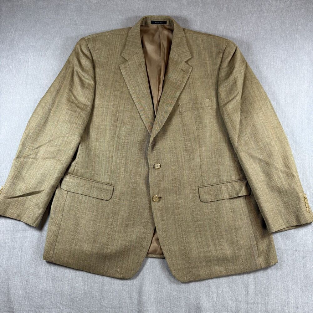 Ralph Lauren Blazer 50R Tan Herringbone Silk Wool Classic 2 Button Sport Coat